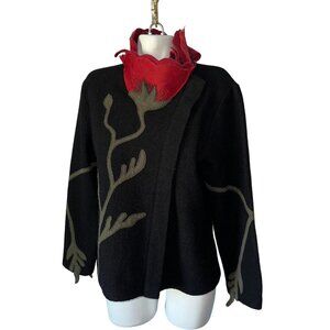 CoVelo Black Boiled Wool Flower Collar Applique Art To Wear Womens Size Medium